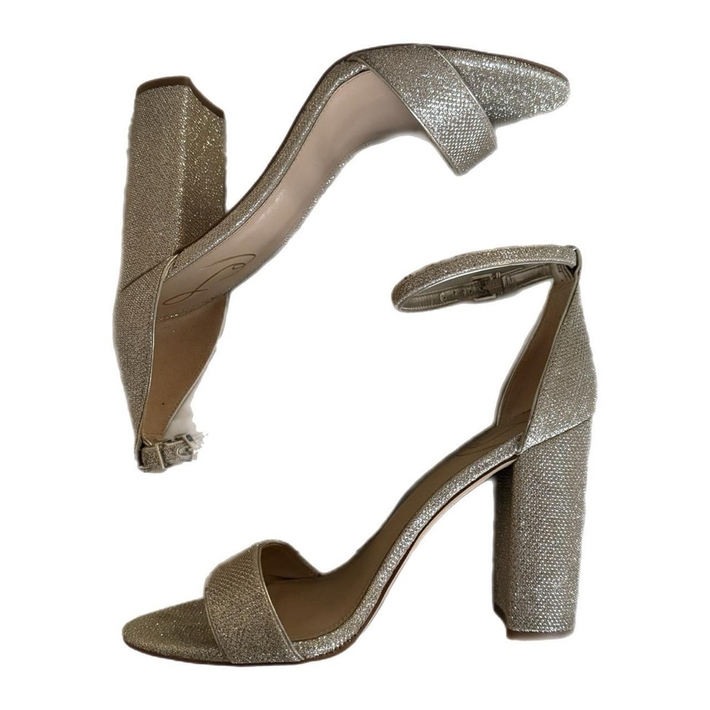 ✨sam edelman metallic block heel sandals - light gold ✨
